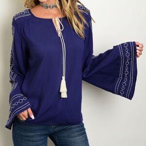 Navy/Ivory Embroidered Top